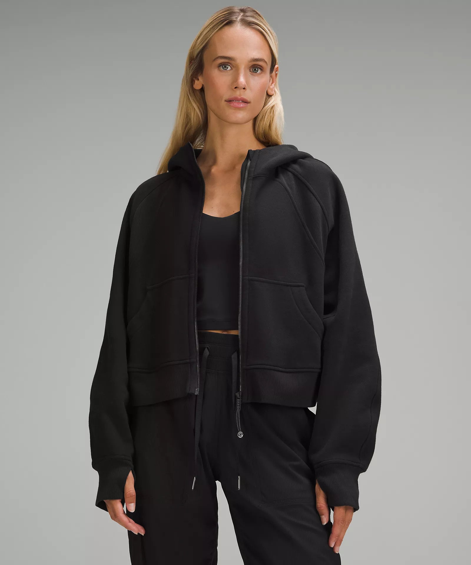 Women's Street Style Casual Wear Scuba Oversized Full Zip Hoodie | Black