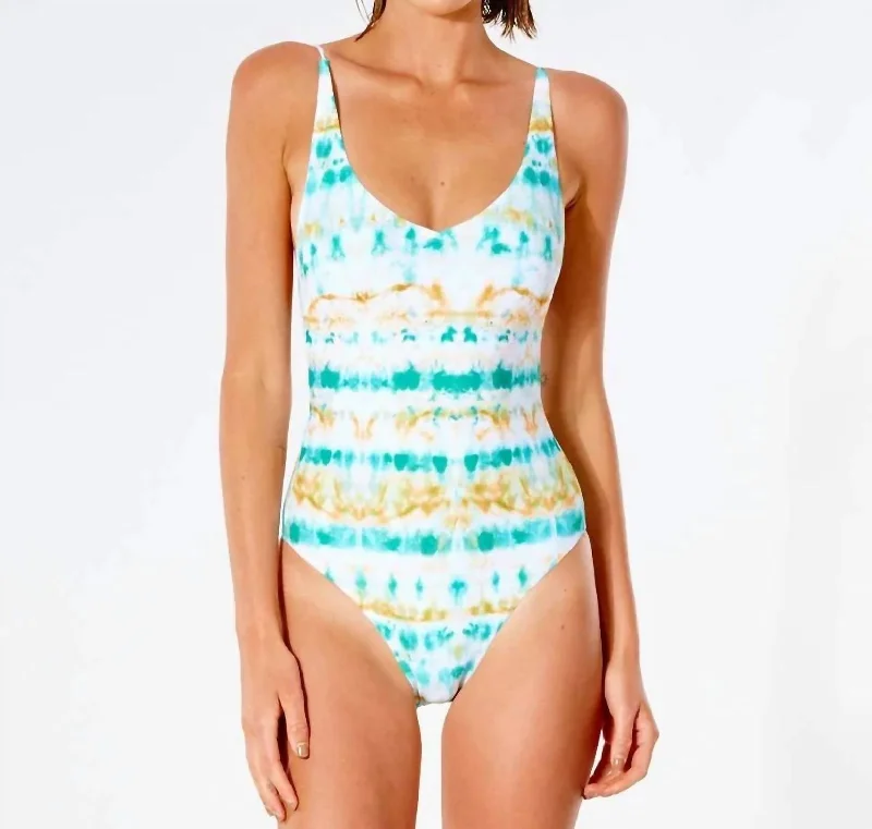 Summer Palm Good Coverage One Piece In Light Aqua