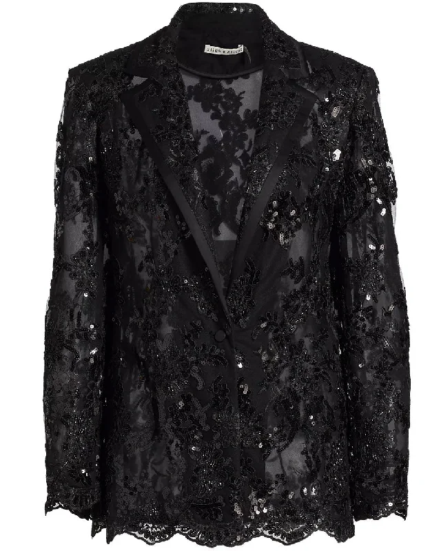 Women's Evening Apparel Black Judith Embellished Sheer Lace Blazer