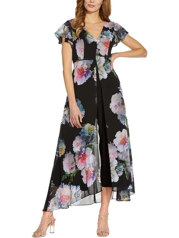 Vintage Women's Fashion Womens Chiffon Overlay Floral Jumpsuit