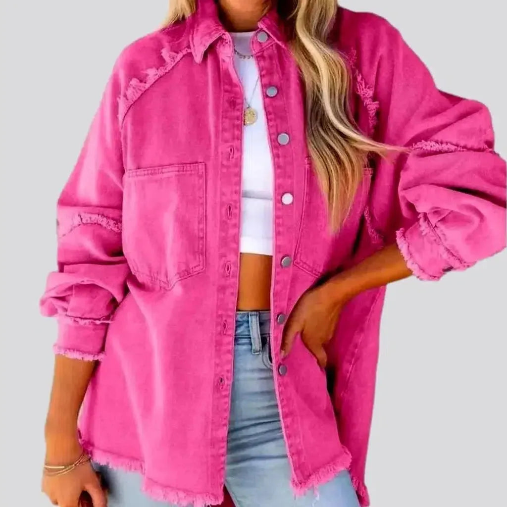 Distressed oversized jeans jacket for ladies