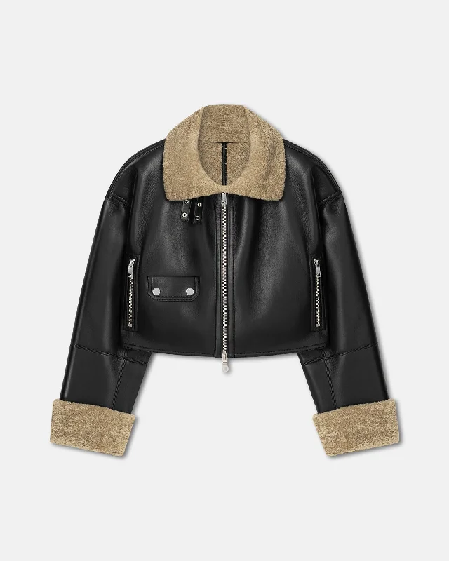 Women's Holiday Apparel Jemma - Bonded Shearling Jacket - Cornstalk/Black