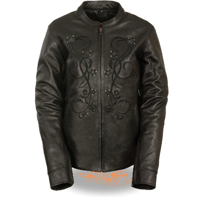 Sales For Clothes Milwaukee Leather ML2500 Women's Reflective Star Riveted Black Leather Jacket