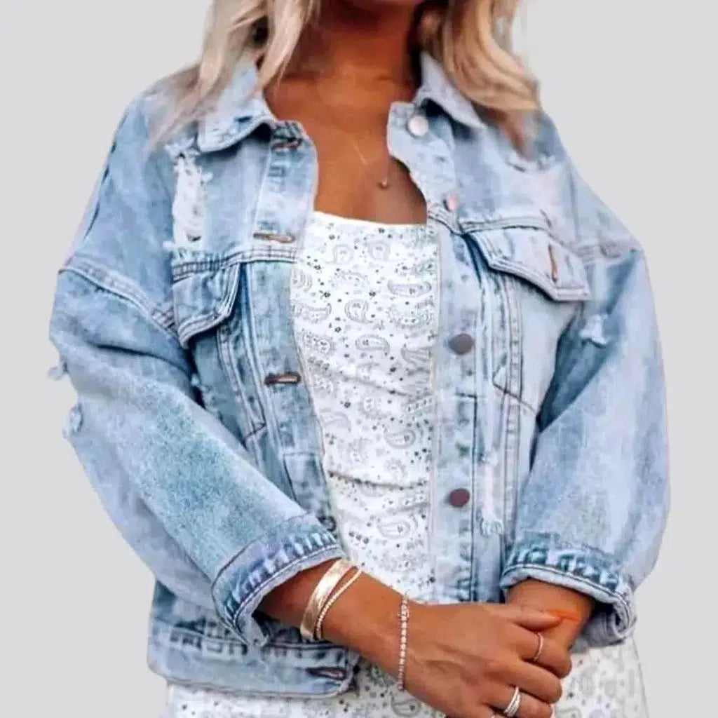 Distressed light-wash jean jacket