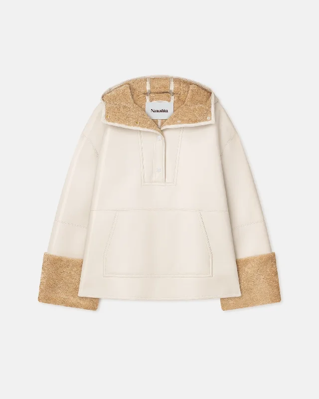 Plus-Size Women's Garments Maso - Hooded Bonded Shearling Pullover - Creme/Crayon