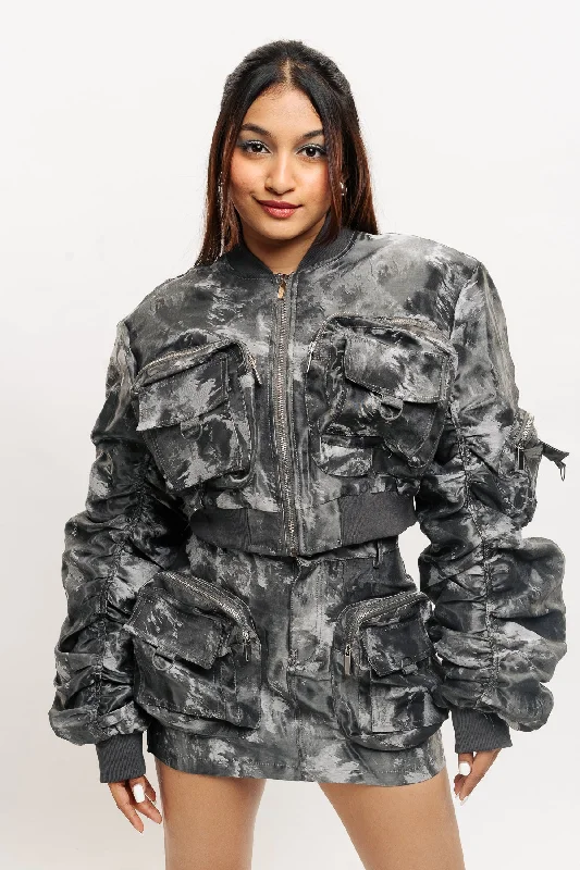 Trendy Outfits For Girls Grey Bomber Coord Jacket