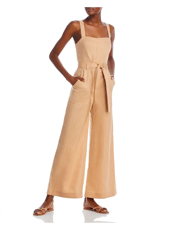 Women's Clothing For Holiday Travel Womens Linen Square neck Jumpsuit