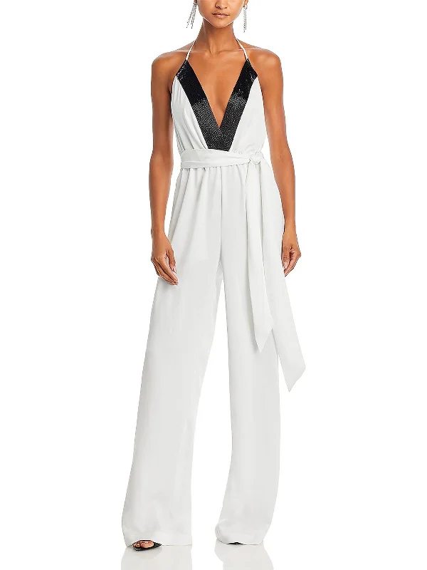 Online Shopping Boutiques Kayla Womens Satin Embellished Jumpsuit
