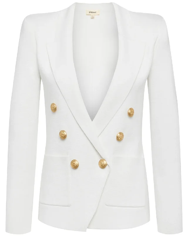 Women's Fashion Clothing White and Gold Knit Kenzie Blazer
