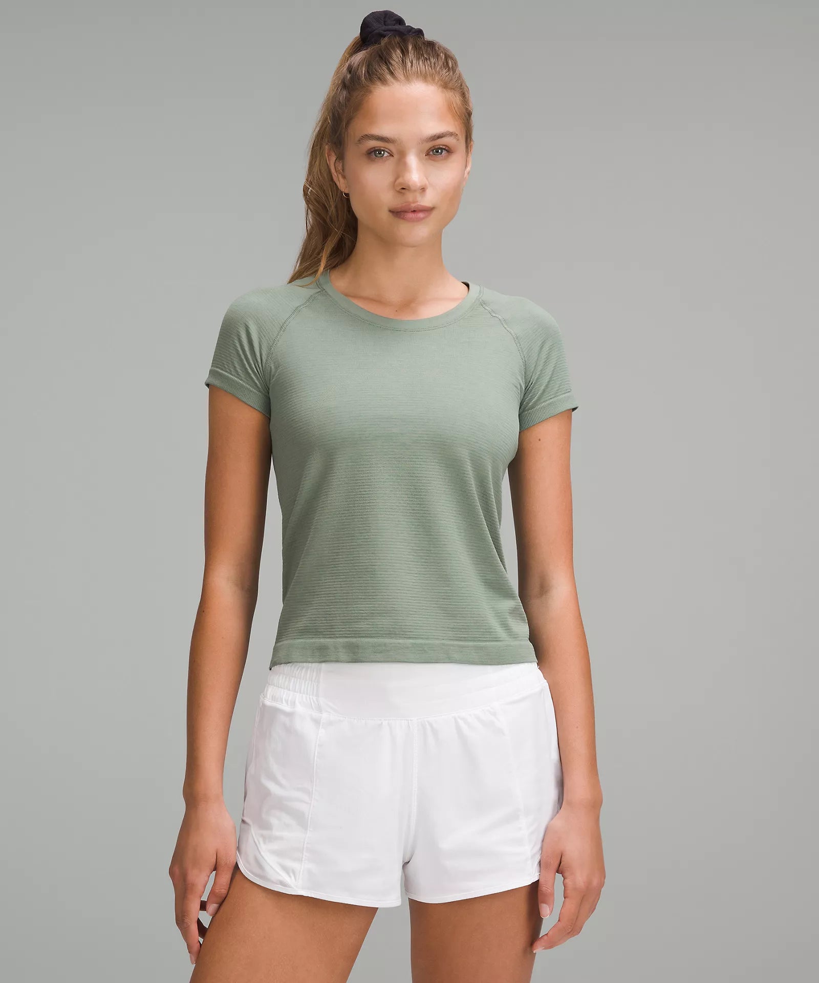 Plus Size Women's Fashion and Clothing Swiftly Tech Short Sleeve Shirt 2.0 *Race Length | Grey Eucalyptus