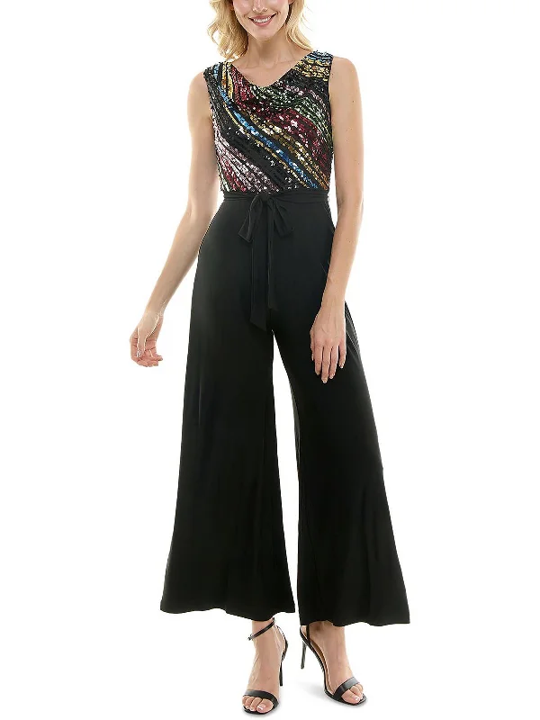 Comfortable Women's Clothing Womens Sequined Wide Leg Jumpsuit
