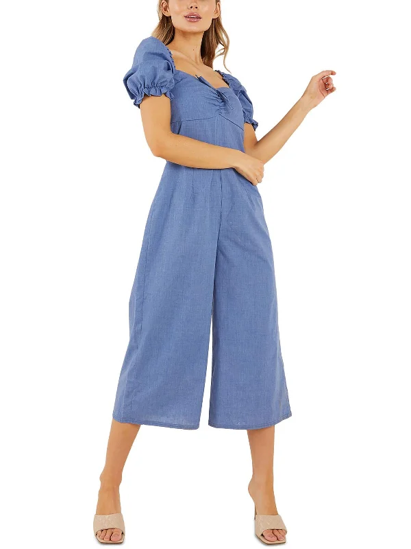 Affordable Women's Apparel Womens Cotton Puff Sleeve Jumpsuit