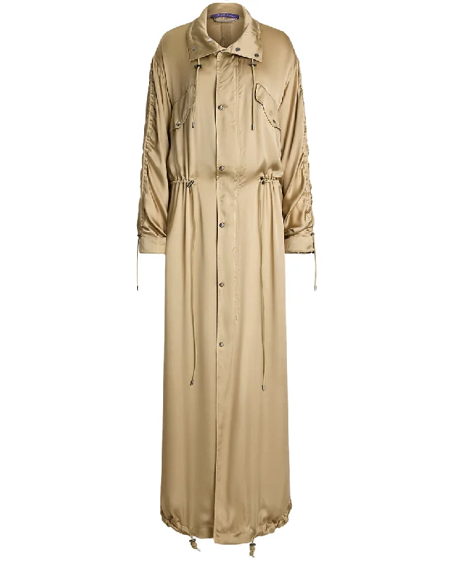 Best Online Women's Boutiques Lux Tan Charmeuse Amberly Long Coat