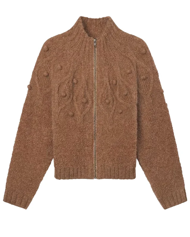 Charming Women's Garments Popcorn Zip Cardi in Mink
