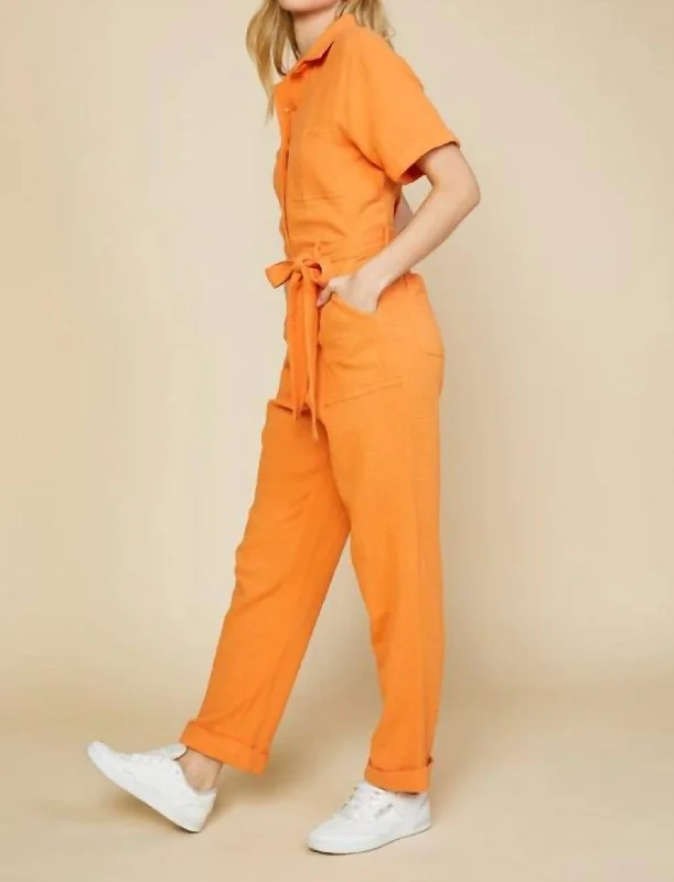 Stylish Women's Garments Short Sleeve Gauze Jumpsuit In Orange