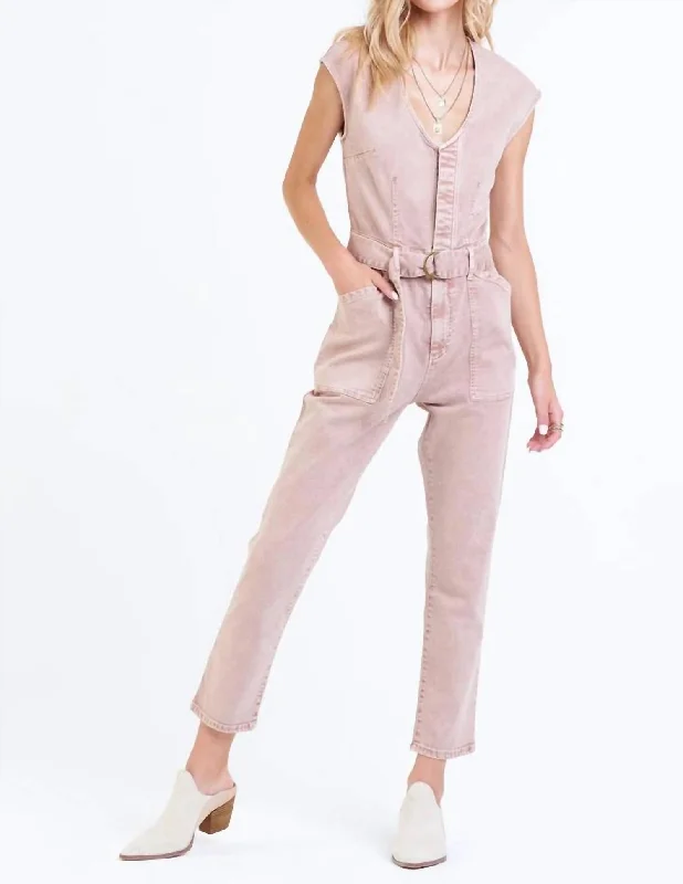 Women's Active Garments For Workouts Nicole Patch Pockets Jumpsuit In Rose Dust