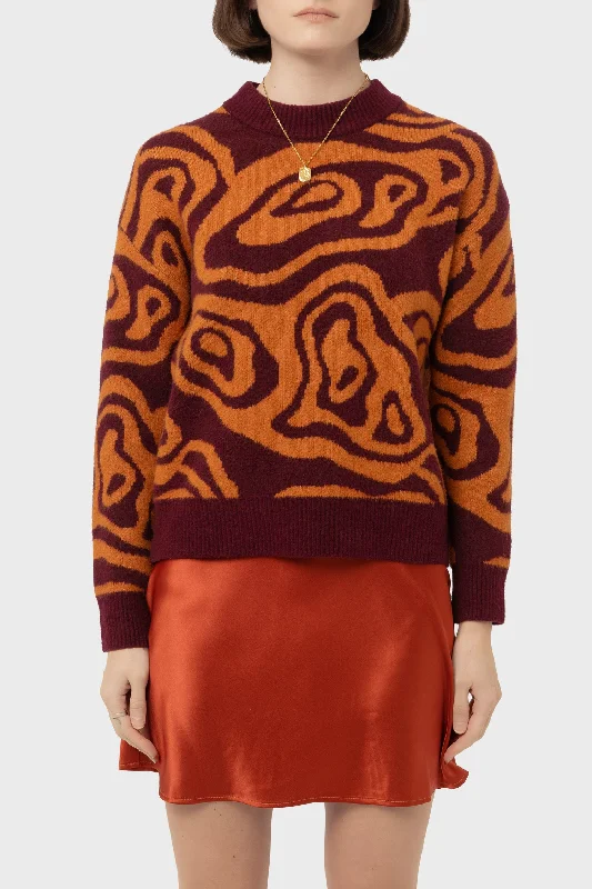 Women's Clothing Brands Isobars Jacquard Sweater in Wine Red