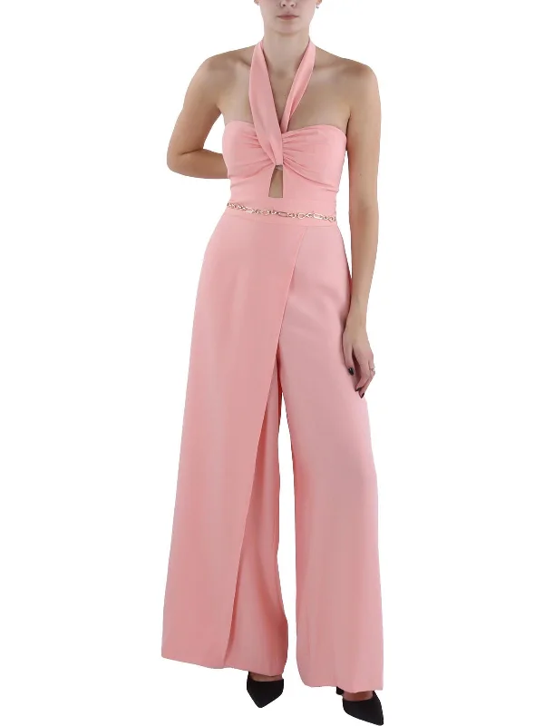 Chic Women's Outfit Ideas Womens Halter Surplice Jumpsuit