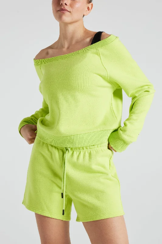 Fashionable Women's Clothes Electric Fleece Shoulder Sweatshirt - Lime Punch
