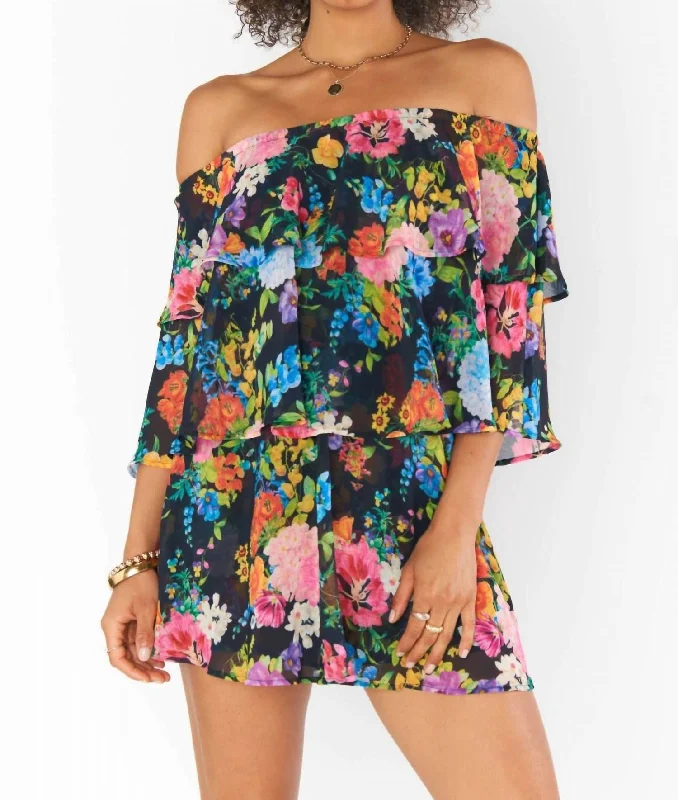 Women's Stylish Professional Garments Triple Decker Romper In Midnight Botanical Floral
