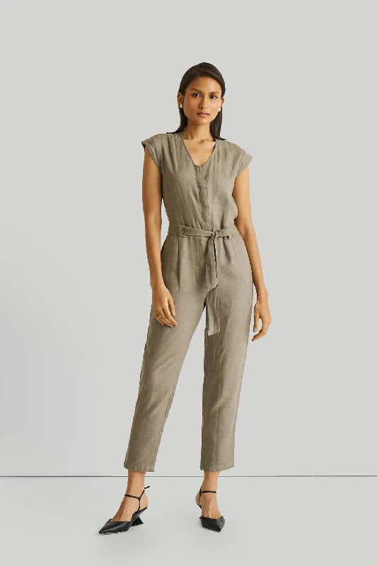 Women's Elegant Apparel Evening Chai Jumpsuit in Dark Green