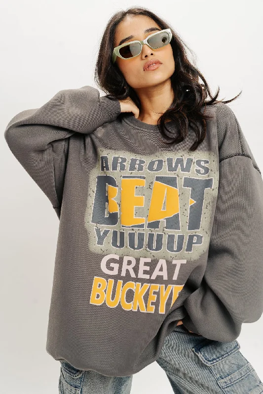 Women Wear Brands Grey Typography Oversized Sweatshirt