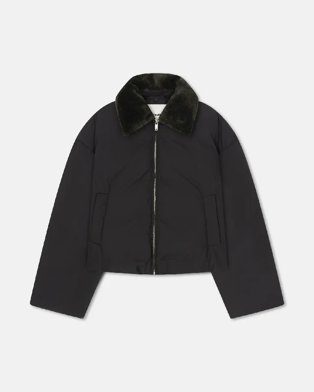 Chic Clothing For Women Zacharie - Faux Fur and Tech Nylon Jacket - Black
