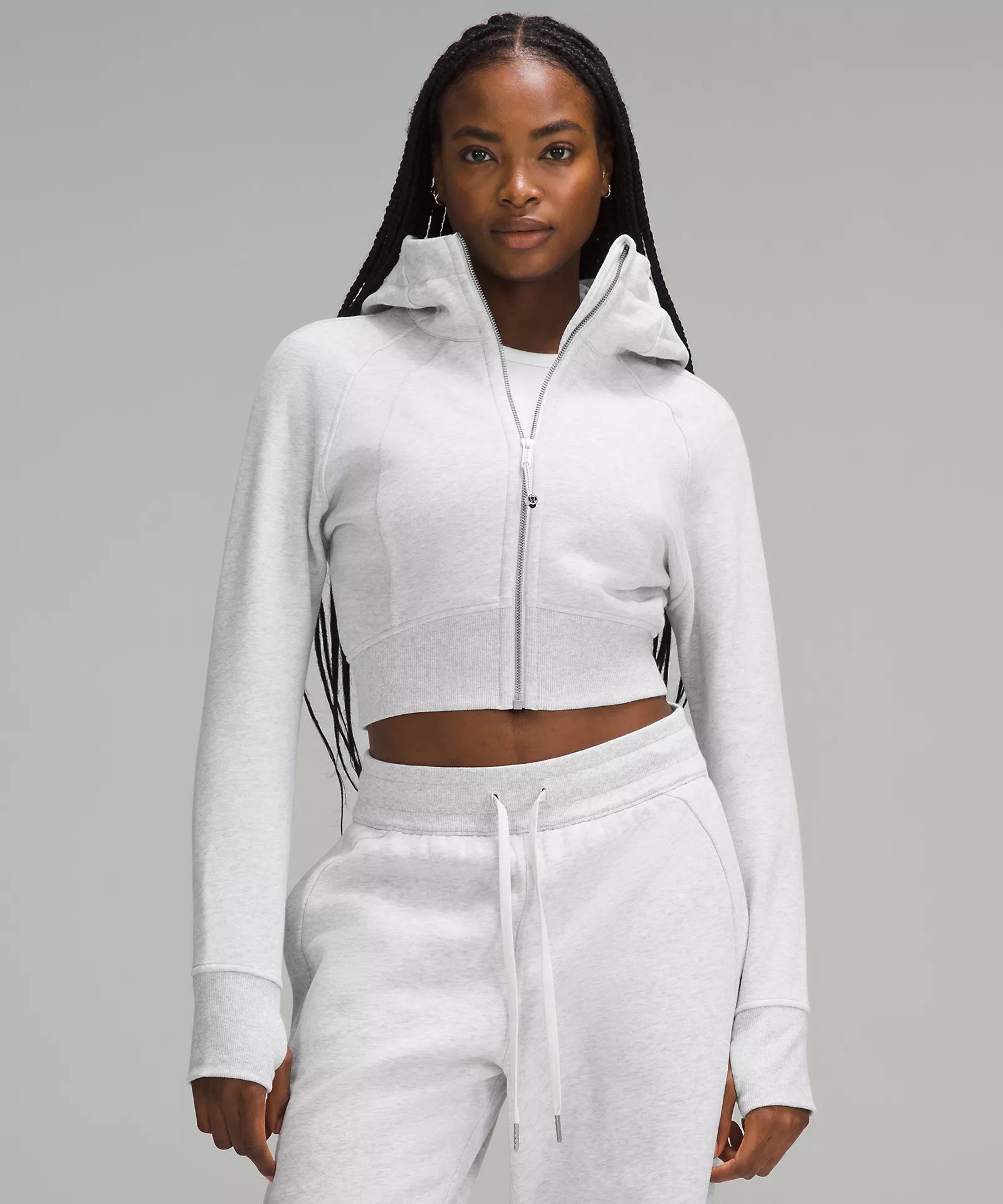 Online Clothing Stores Scuba Full Zip Cropped Hoodie | Heathered Core Ultra Light Grey