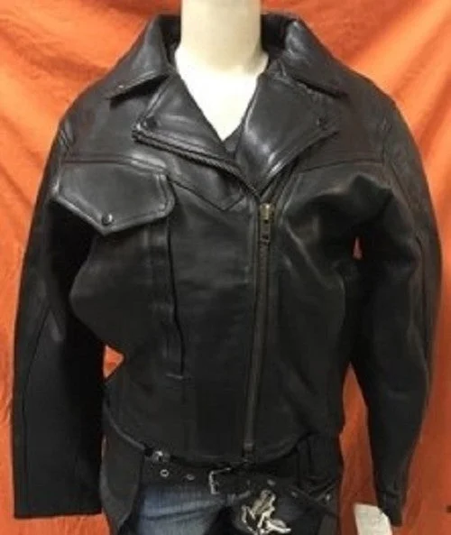 Sale On Clothing Ladies Black Heavy Thick Leather Jacket 1055