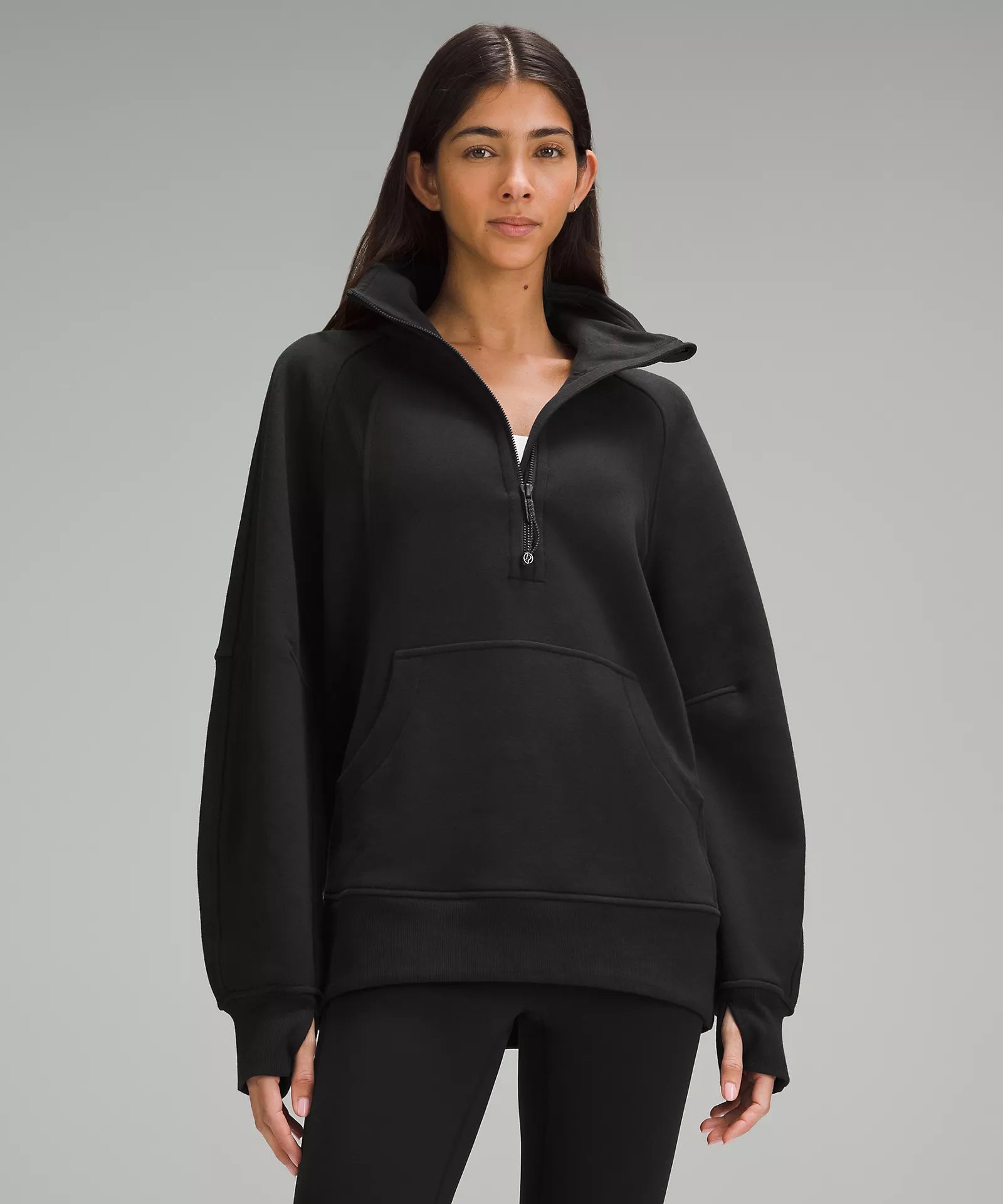 Best Online Women's Boutiques Scuba Oversized Funnel Neck Half Zip Long | Black