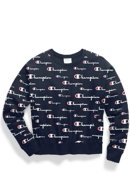 Trendy Online Boutiques Champion Reverse Weave Women's Crew, All Over Logo