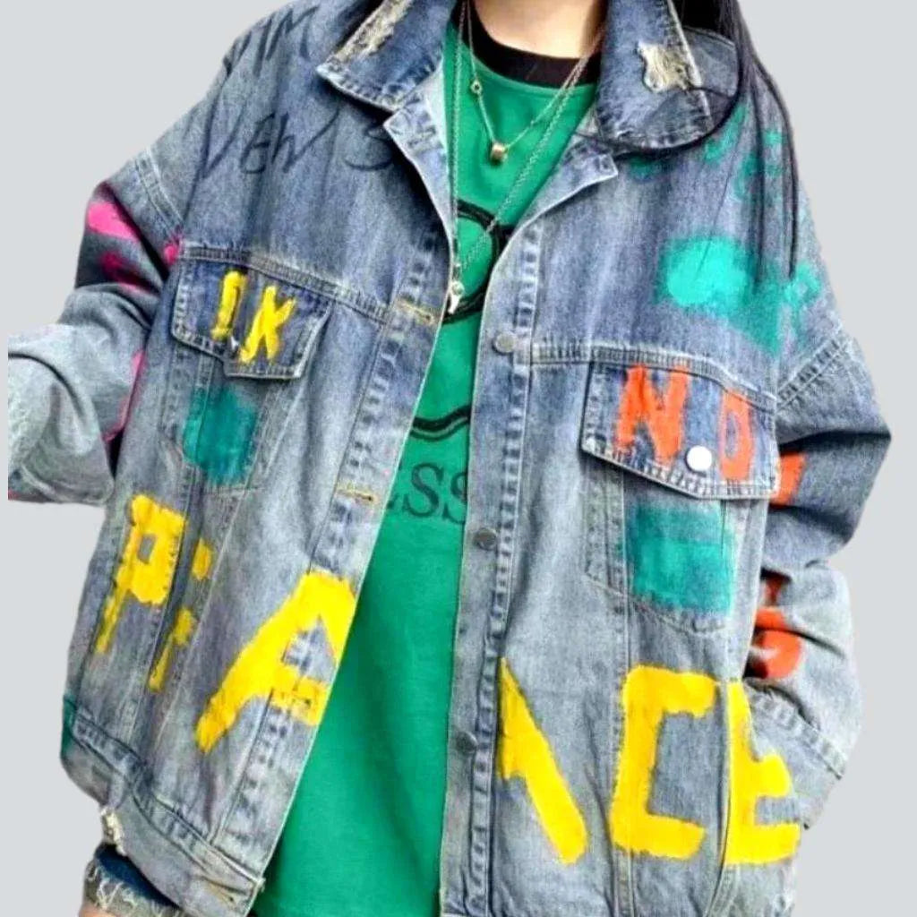 Neon letters vintage denim jacket
 for ladies