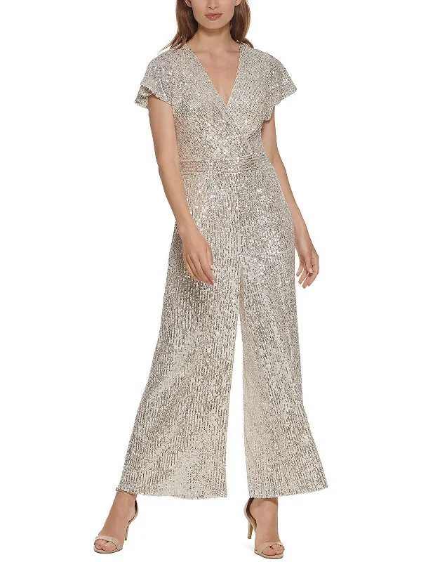 Trendy Boutiques Online Womens Sequined Surplice Jumpsuit