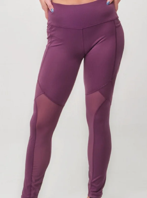 Stylish Women's Apparel High-Rise Mesh Legging - Plum