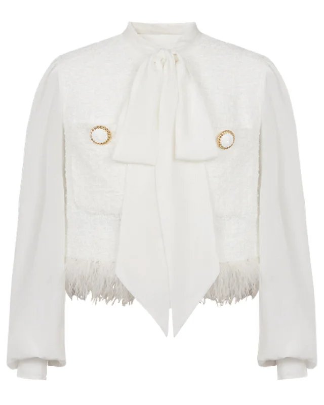 Flash Discount Blanc Fringe Tweed Lavalliere Jacket