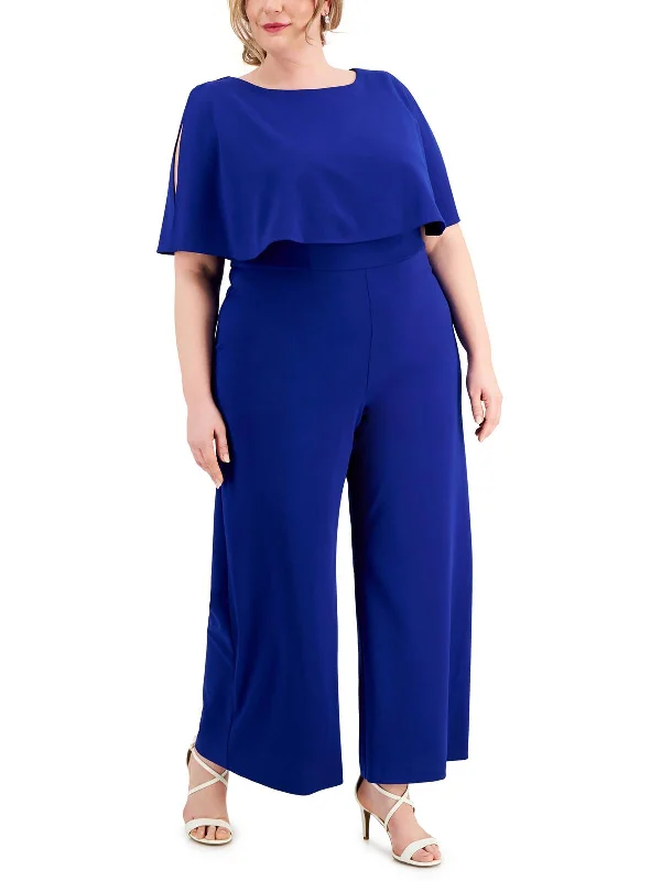 Women's Sporty Chic Clothes Plus Womens Capelet Wide Leg Jumpsuit