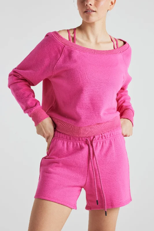 Charming Women's Clothes For Special Events Electric Fleece Off Shoulder Sweatshirt - Pink Yarrow