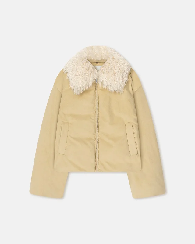 Women's Everyday Clothes Zacharie - Alt-Suede and Faux-Fur Jacket - Beige/Creme