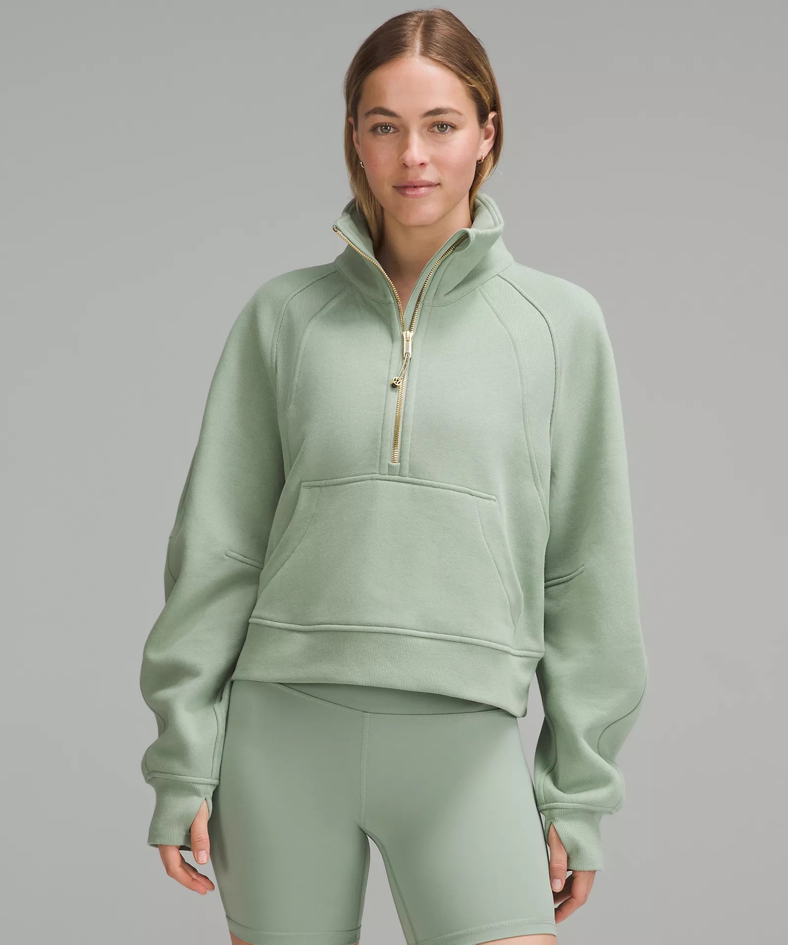 Casual Attire For Women Scuba Oversized Funnel Neck Half Zip | Palm Court/Gold