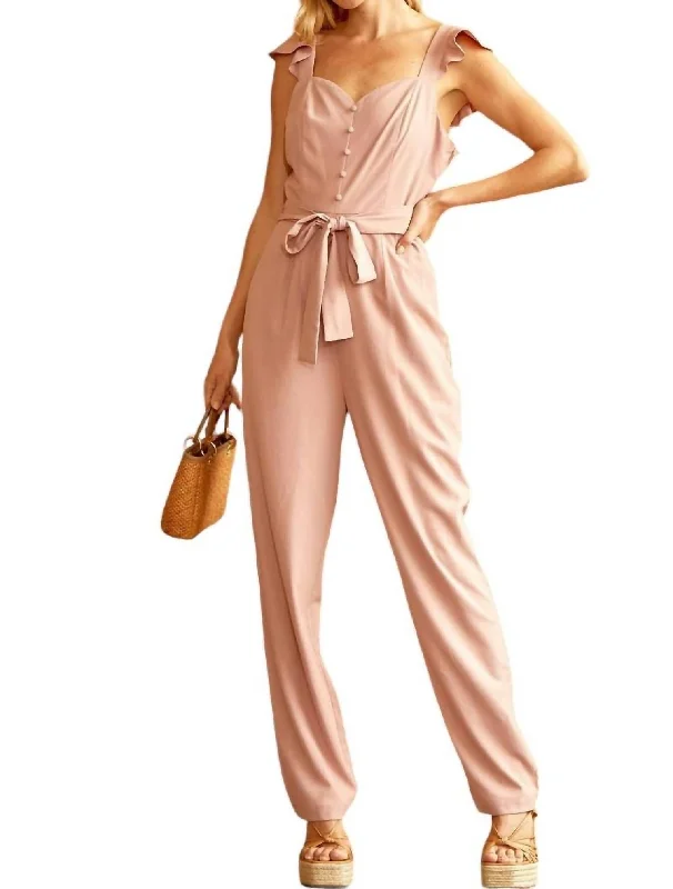 Women's Trendy Activewear Apparel Woven Jumpsuit With Smocked Back In Mauve