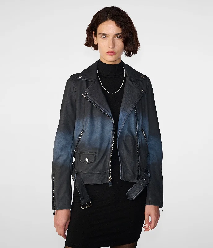 Zuri Ombre Belted Moto Jacket