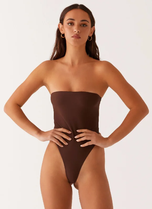Online Boutiques Best Maxine Strapless One Piece Swimsuit - Brown