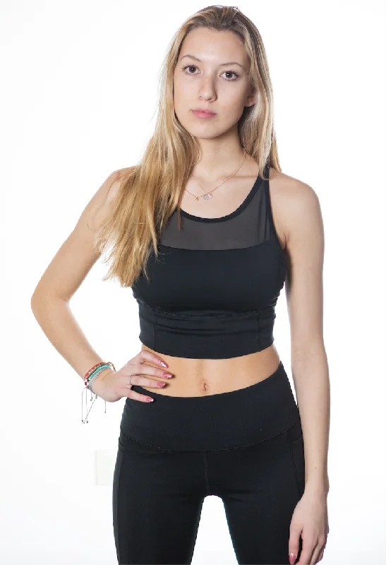 Vintage-Inspired Women's Apparel Mesh Sports Bra Top - Black