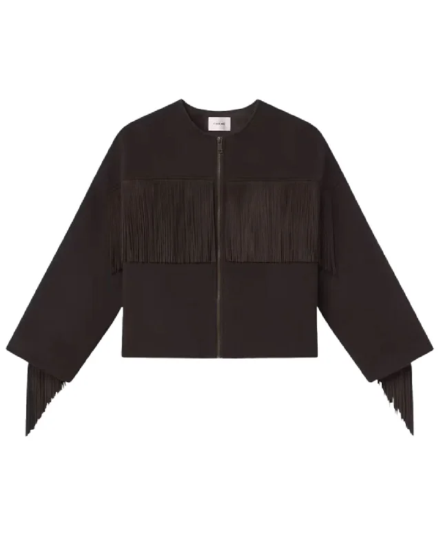 Women's Night-Out Clothes Chocolate Brown Mix Suede Fringe Coat