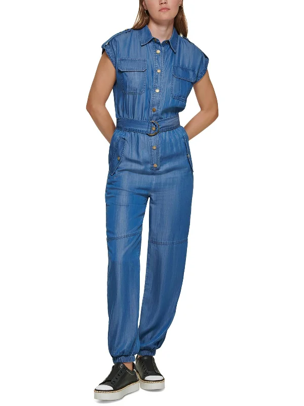 Classic Women's Clothing Styles Womens Chambray Dolman Jumpsuit