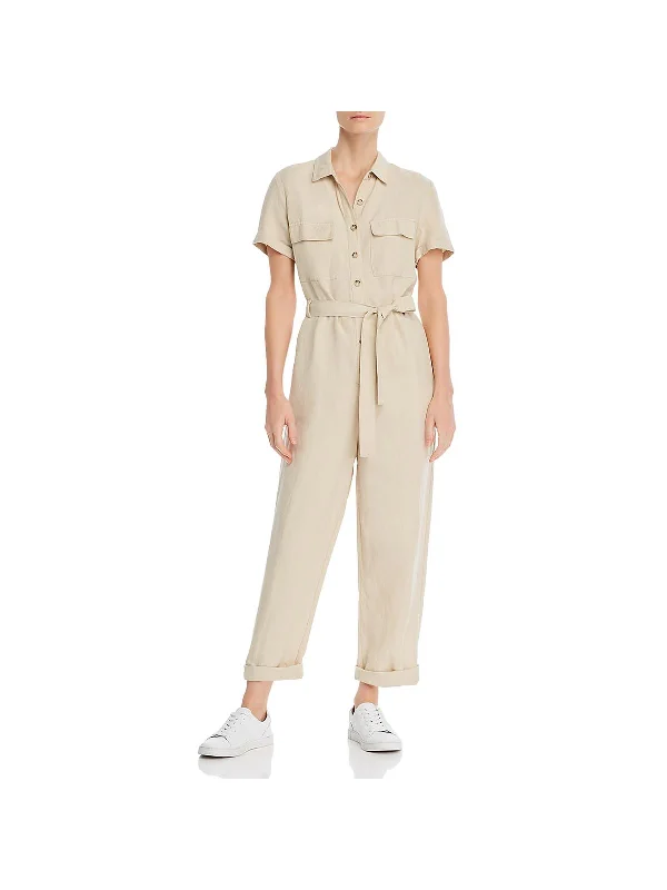 Women's Professional Clothes Womens Belted Short SLeeve Jumpsuit