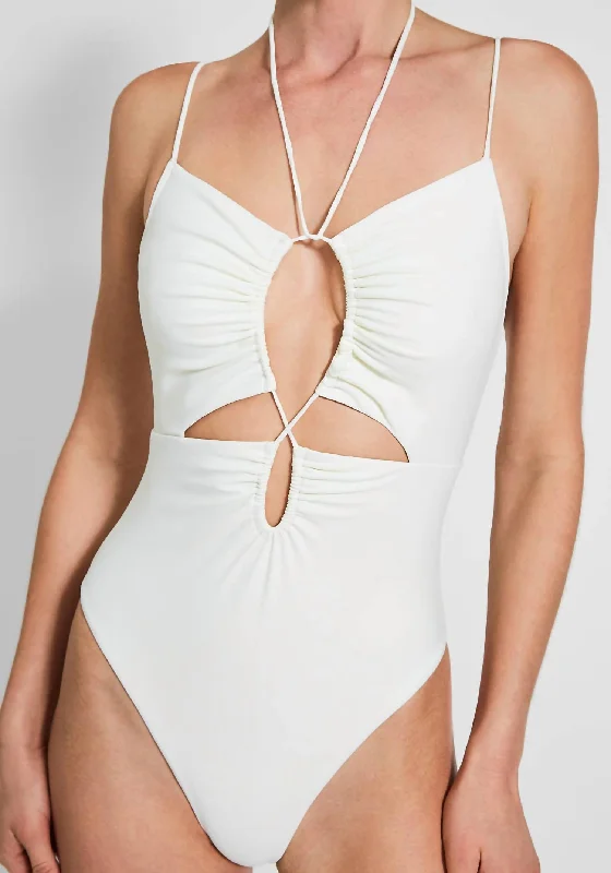 Relaxed Fit Women's Fashion Domino Full Piece Swimsuit In White