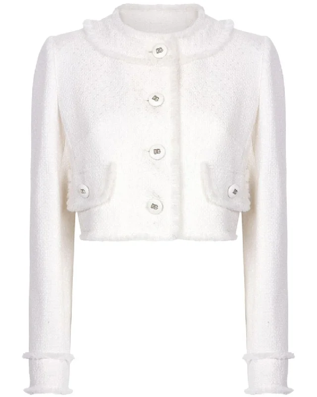 Clothing Brands Light Cream Tweed Crop Jacket