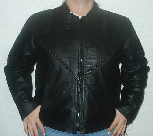 Sale Clothes Online Women's Motorcycle Black Braided Jacket 6022
