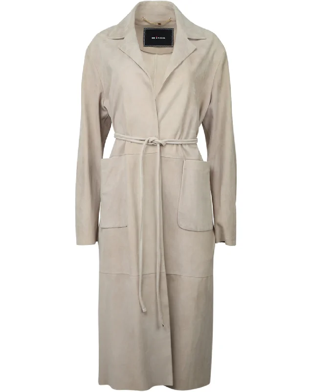 Women's Chic Outerwear Garments Beige Suede Overcoat